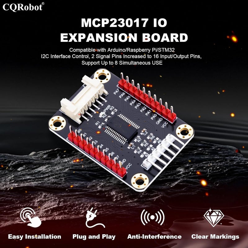 CQRobot MCP23017 IO Expansion Board Compatible with Raspberry Pi/Micro:bit/Arduino/STM32. I2C Interface Control, 2 Signal Pins Increase to 16 Input/Output Pins, Supports UP to 8 Simultaneous Uses. - Image 2